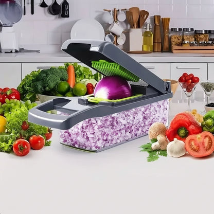 Vegetable Chopper with Slicer, Grater and Ricer Attachments