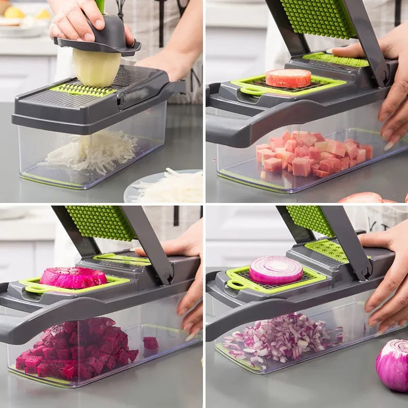 Vegetable Chopper with Slicer, Grater and Ricer Attachments