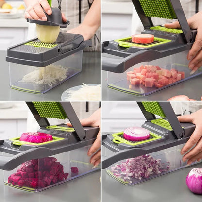 Vegetable Chopper with Slicer, Grater and Ricer Attachments