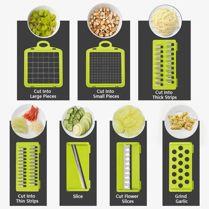 Vegetable Chopper with Slicer, Grater and Ricer Attachments