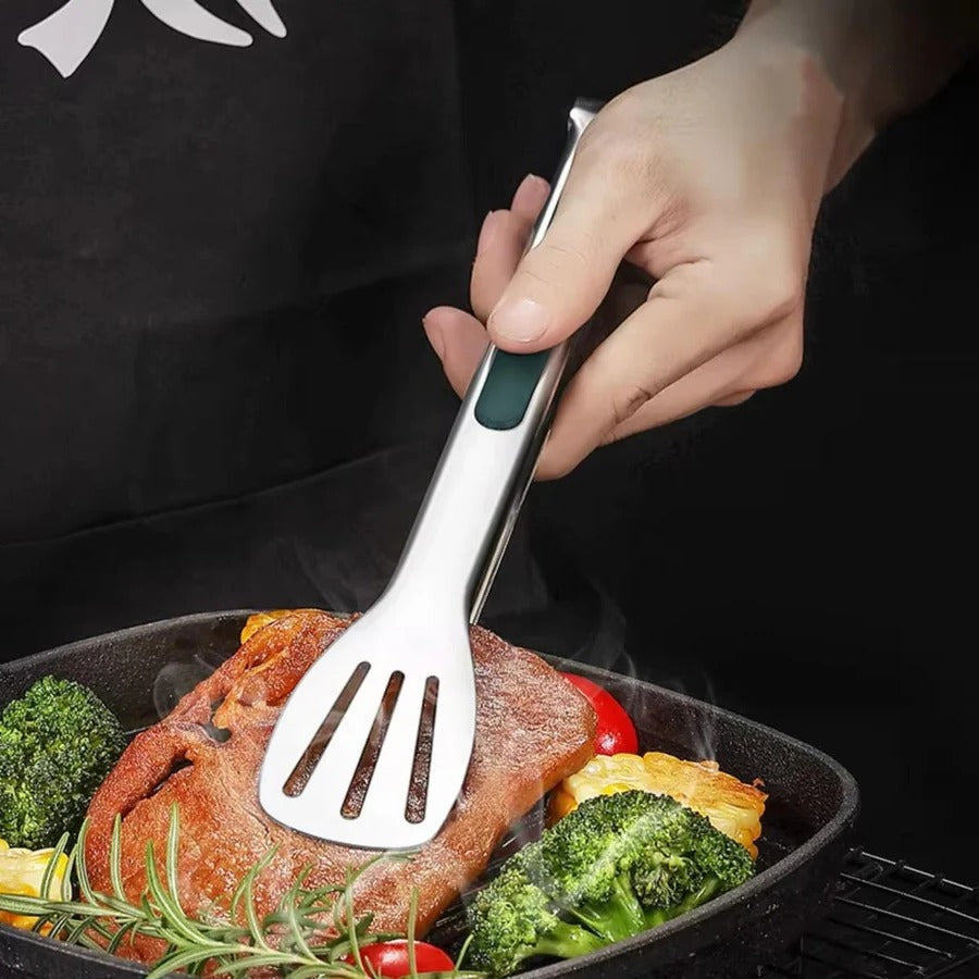Stainless Steel Kitchen Tongs with Scalloped Grip and Lightweight Design