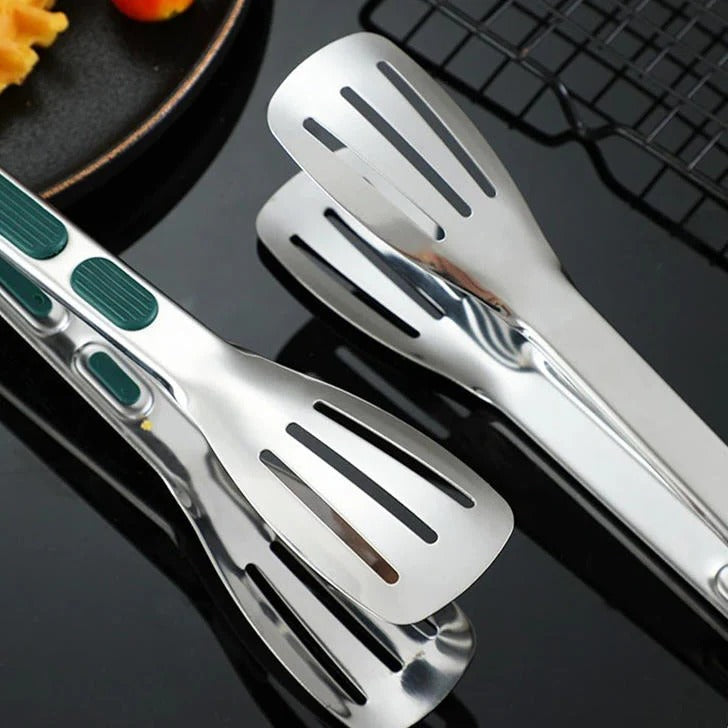 Stainless Steel Kitchen Tongs with Scalloped Grip and Lightweight Design