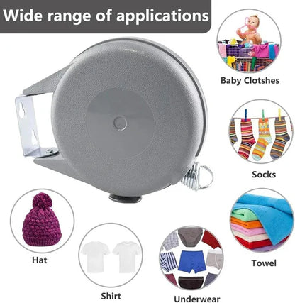Wall-Mounted Retractable Clothesline – 180° Swivel Drying Rack