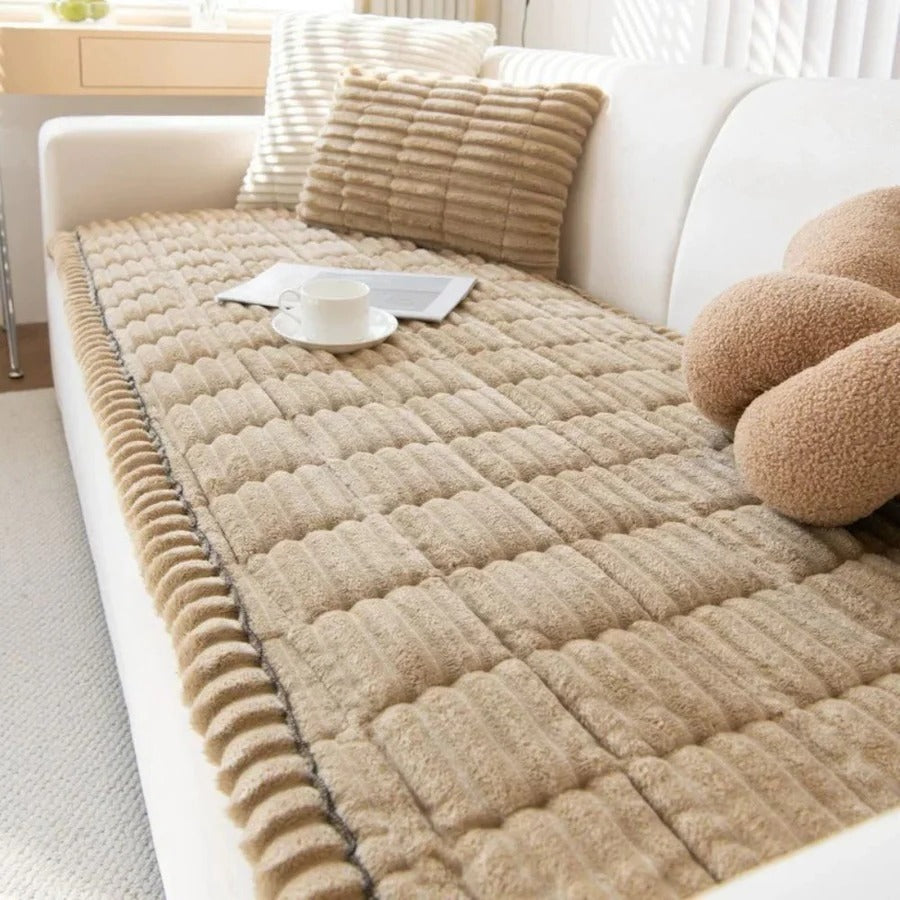Polyester Sofa Slipcover with Textured Grip Backing and Machine Washable Fabric