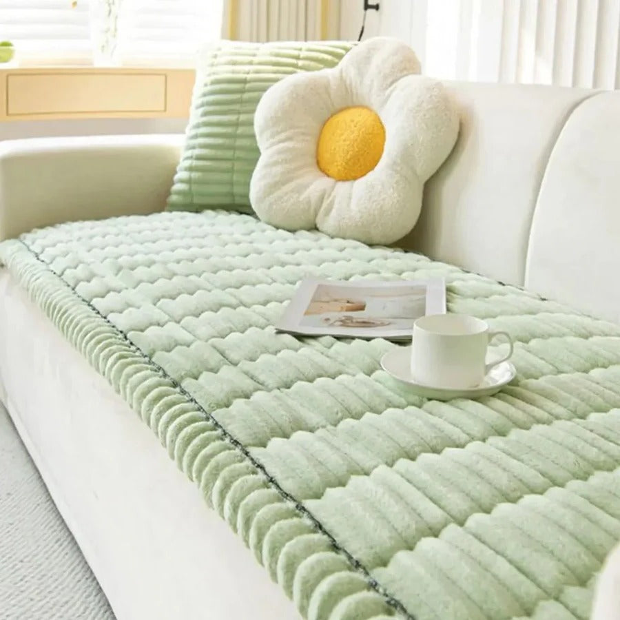 Polyester Sofa Slipcover with Textured Grip Backing and Machine Washable Fabric