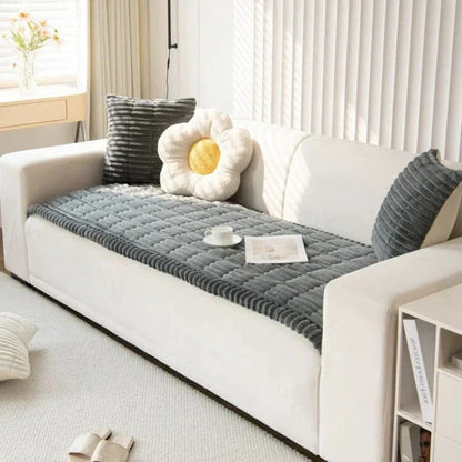 Polyester Sofa Slipcover with Textured Grip Backing and Machine Washable Fabric