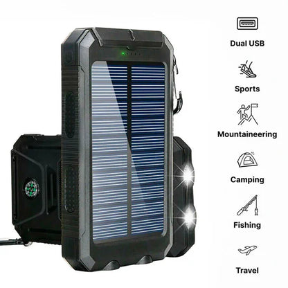 Solar Power Bank, Dual USB Portable Water-Resistant Charger