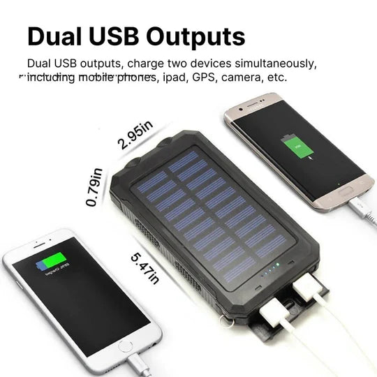 Solar Power Bank, Dual USB Portable Water-Resistant Charger