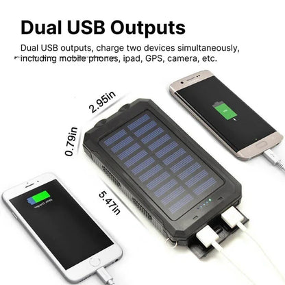 Solar Power Bank, Dual USB Portable Water-Resistant Charger