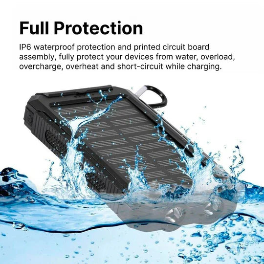 Solar Power Bank, Dual USB Portable Water-Resistant Charger