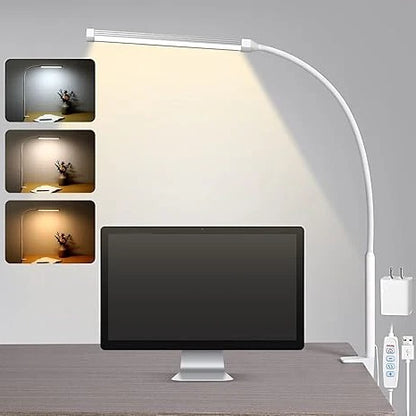 LED Desk Lamp with Clamp, Flexible Gooseneck and 3 Light Modes