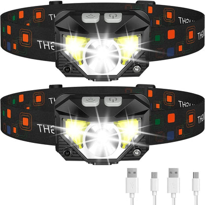 2-Pack Ultra-Bright Led Rechargeable Headlamp Flashlight, Waterproof with Motion Sensor