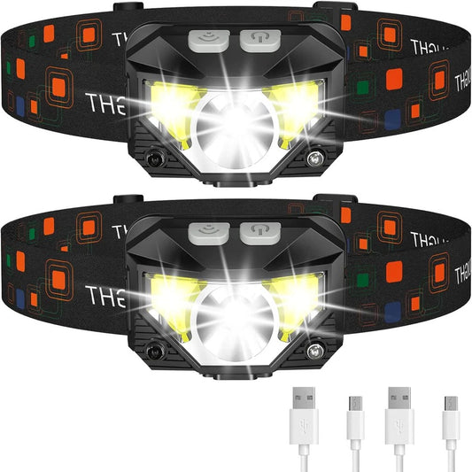 2-Pack Ultra-Bright Led Rechargeable Headlamp Flashlight, Waterproof with Motion Sensor