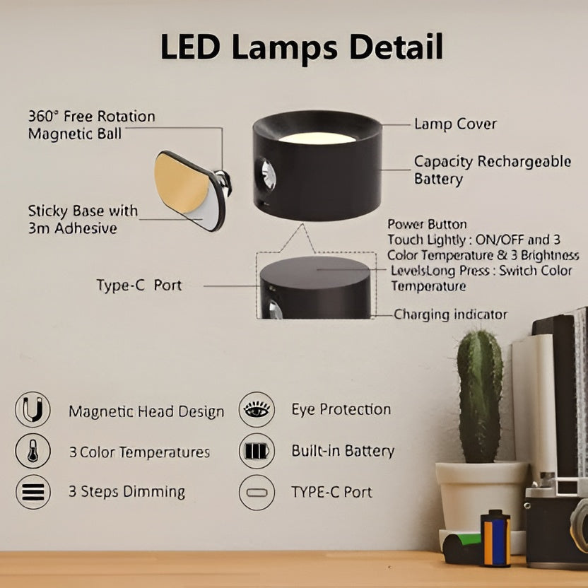 Adjustable LED Wall Light with Touch Control and 3 Color Temperatures