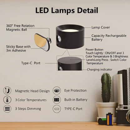 Adjustable LED Wall Light with Touch Control and 3 Color Temperatures