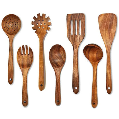 Wooden Cooking Utensil Set with Heat-Resistant Teak Wood and Non-Stick Safe Design