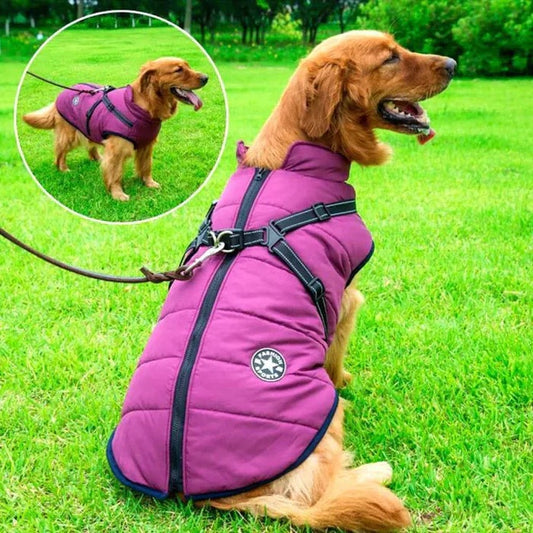 Waterproof Winter Dog Jacket Sherpa Fleece Lined Built in Harness