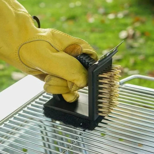 3 in 1 Right Angle Barbecue Grill Brush with Brass Wires