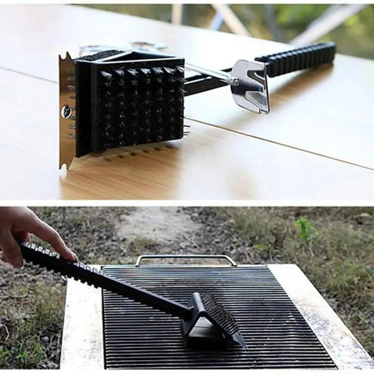 3-in-1 BBQ Cleaning Tool with Scraper & Brush, Durable Cleaning for Grills