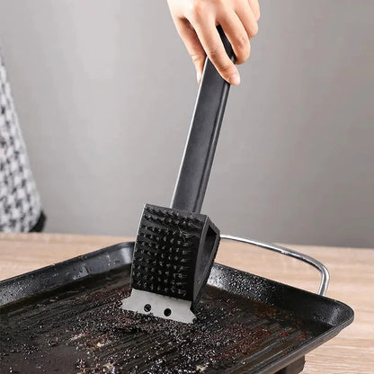 3-in-1 BBQ Cleaning Tool with Scraper & Brush, Durable Cleaning for Grills