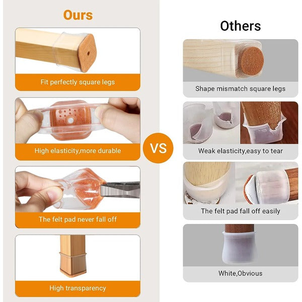 Square Chair Leg Protectors for Hardwood Floors, 24-Piece Set with Noise Reduction