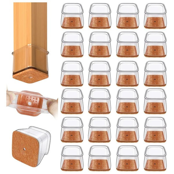 Square Chair Leg Protectors for Hardwood Floors, 24-Piece Set with Noise Reduction