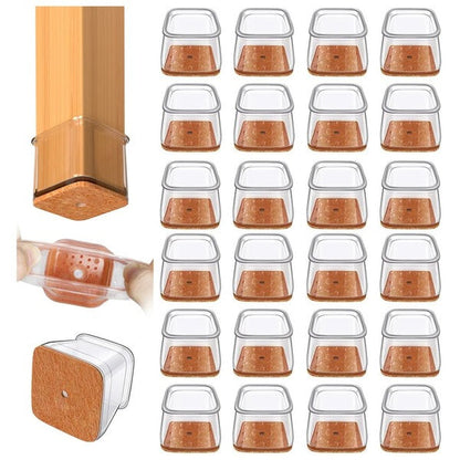Square Chair Leg Protectors for Hardwood Floors, 24-Piece Set with Noise Reduction