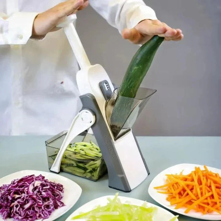 5-in-1 Vegetable Cutter with Interchangeable Blades and Tray