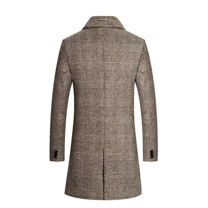 Warm Men’s Plaid Wool Coat with Quilted Cotton Lining