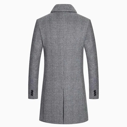 Warm Men’s Plaid Wool Coat with Quilted Cotton Lining