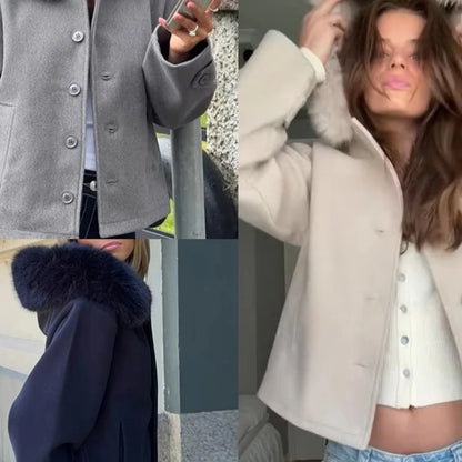Stylish Wool Blend Hooded Coat for Women’s Winter Wear