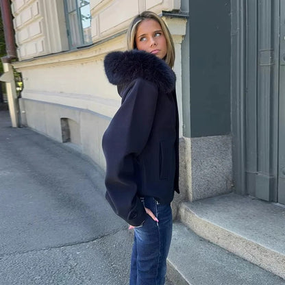 Stylish Wool Blend Hooded Coat for Women’s Winter Wear