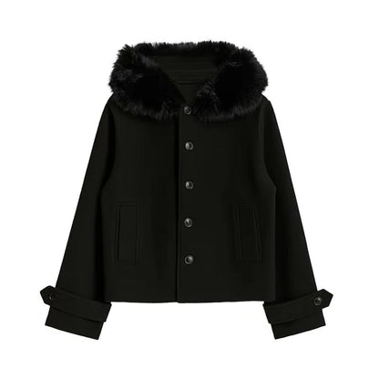 Stylish Wool Blend Hooded Coat for Women’s Winter Wear
