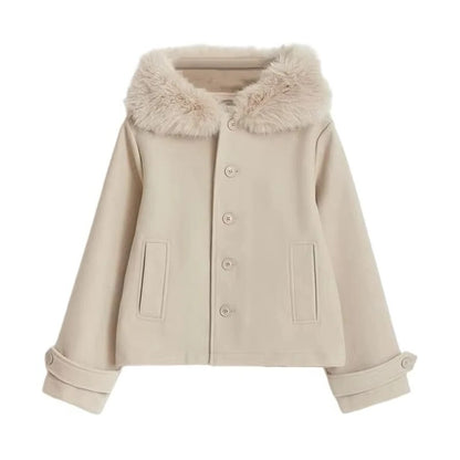 Stylish Wool Blend Hooded Coat for Women’s Winter Wear