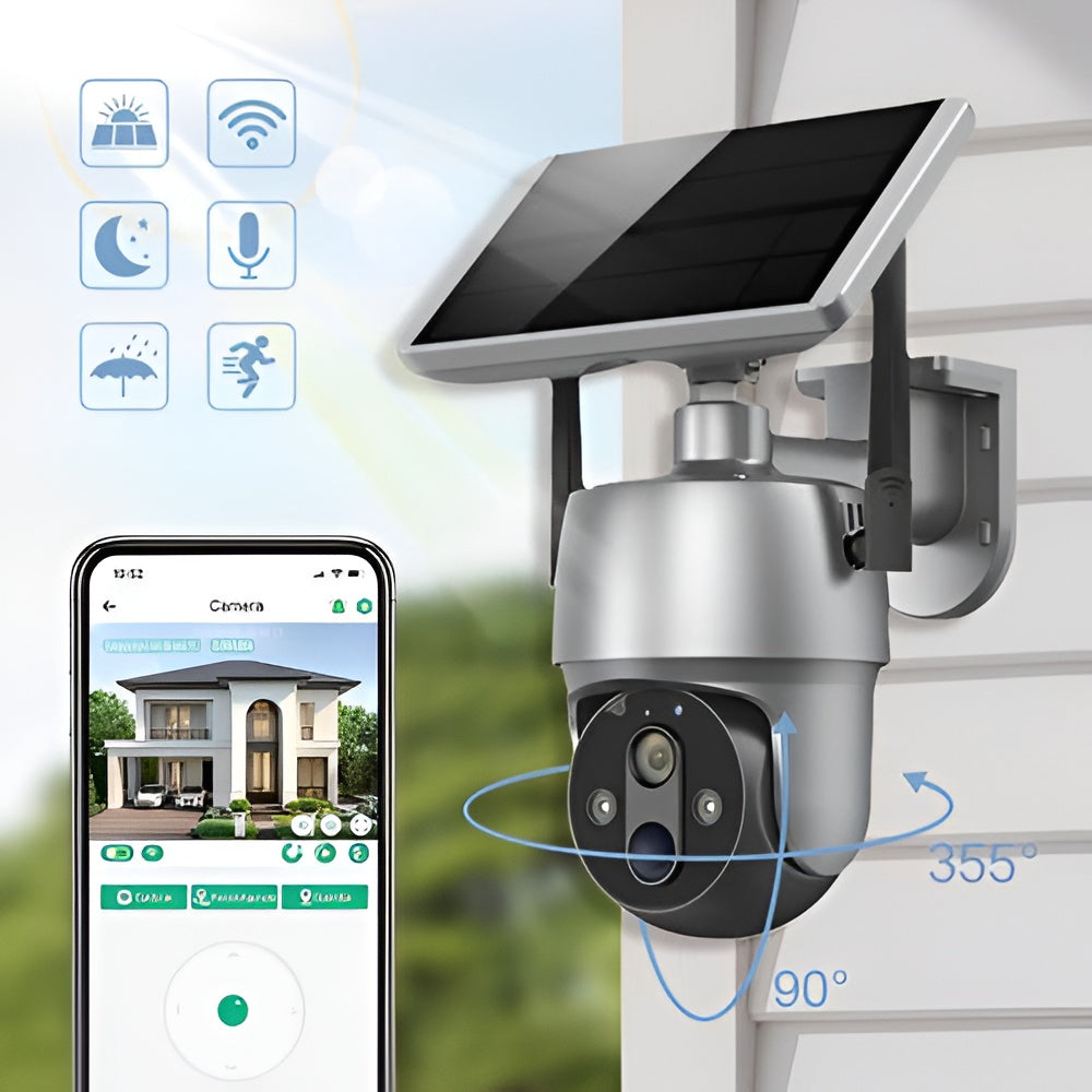 Outdoor Smart Camera with Solar Panel and 355 Degree Rotation, 1080P Night Vision