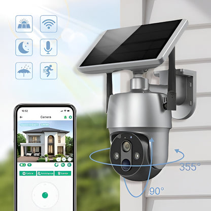 Outdoor Smart Camera with Solar Panel and 355 Degree Rotation, 1080P Night Vision