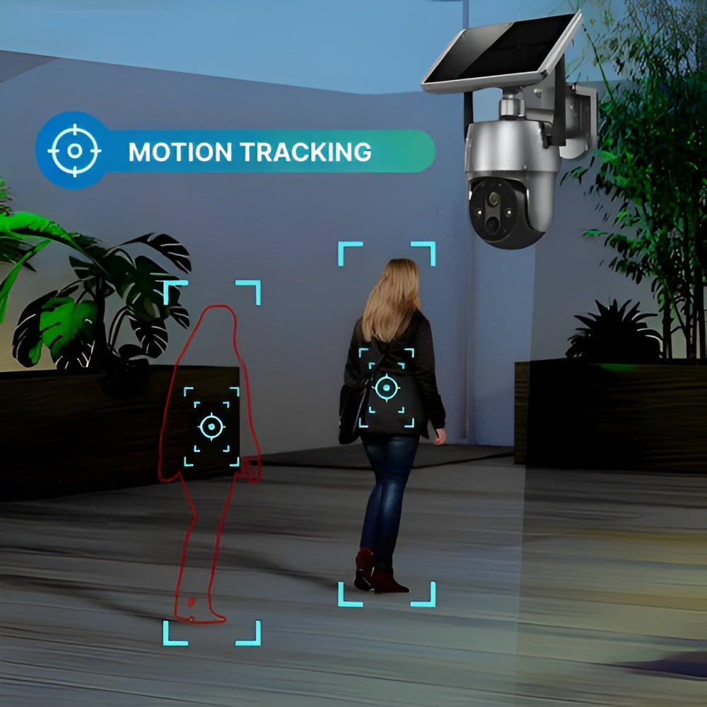 Outdoor Smart Camera with Solar Panel and 355 Degree Rotation, 1080P Night Vision