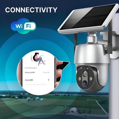 Outdoor Smart Camera with Solar Panel and 355 Degree Rotation, 1080P Night Vision