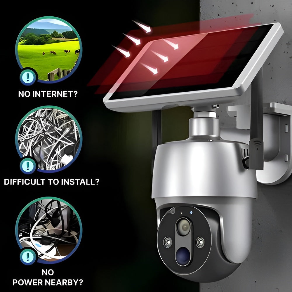 Outdoor Smart Camera with Solar Panel and 355 Degree Rotation, 1080P Night Vision