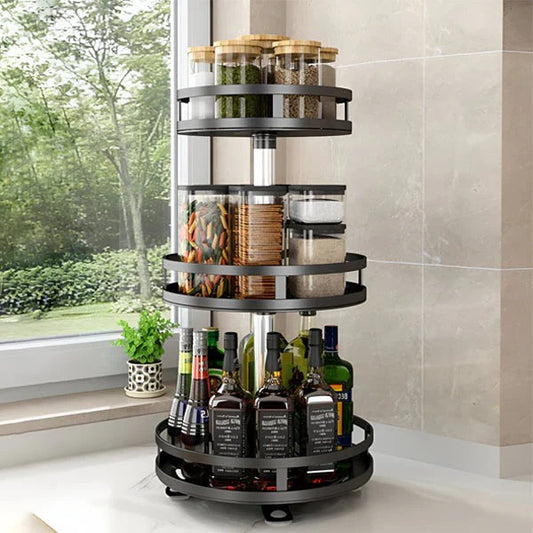 3-Tier Turntable Storage Rack – Metal Construction