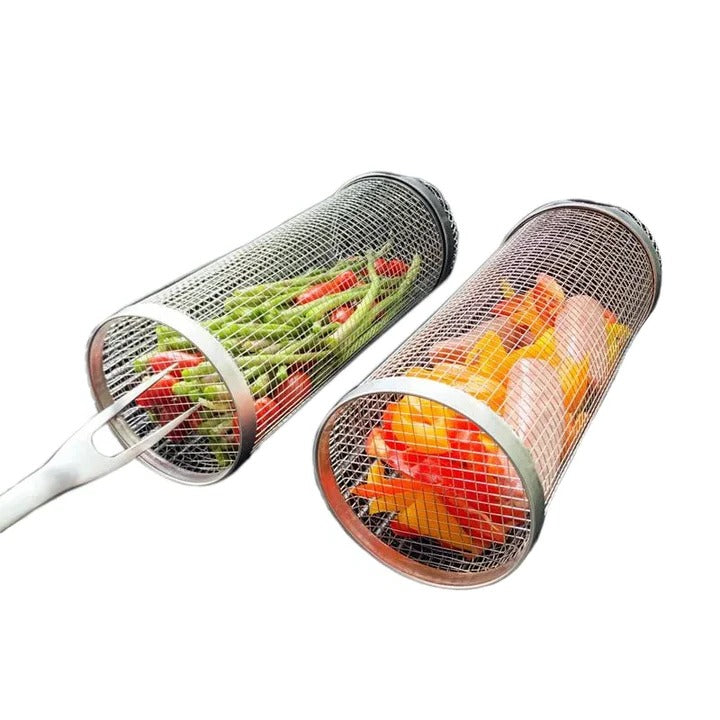 Small Hole Rolling Mesh Grill Basket For Fries And Shrimp