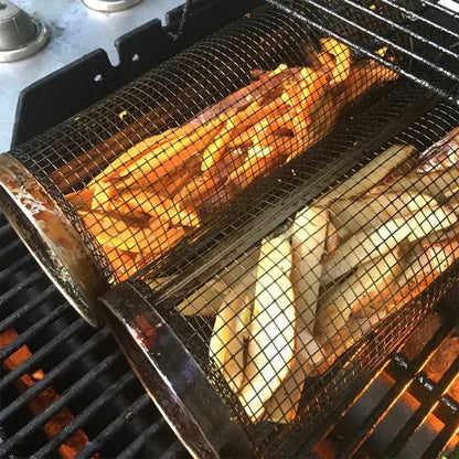 Small Hole Rolling Mesh Grill Basket For Fries And Shrimp
