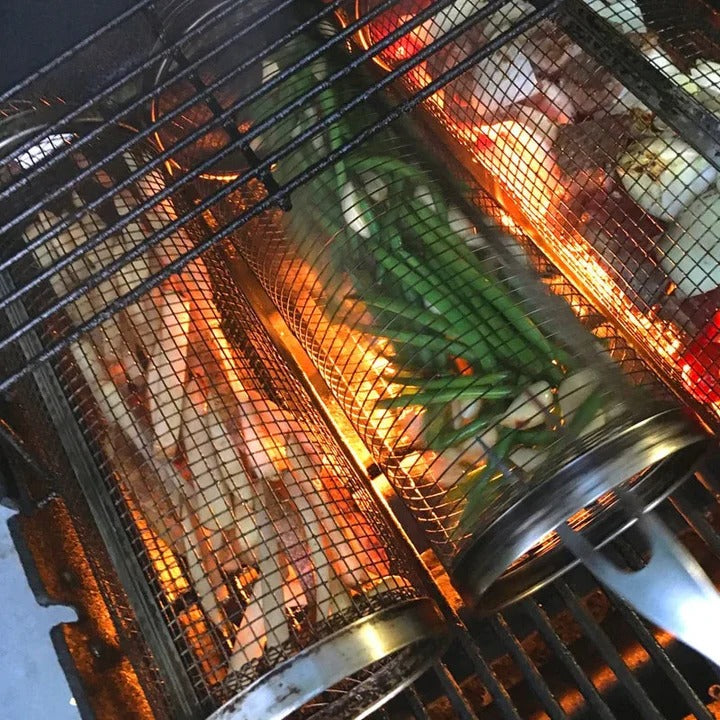Small Hole Rolling Mesh Grill Basket For Fries And Shrimp