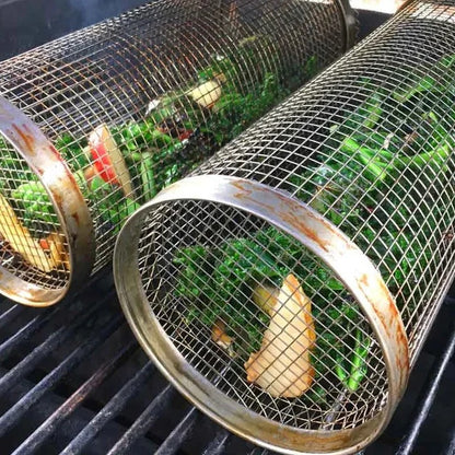Small Hole Rolling Mesh Grill Basket For Fries And Shrimp