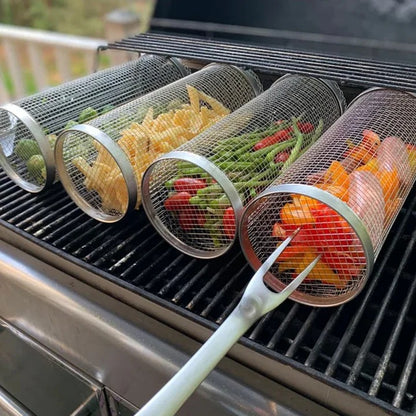 Small Hole Rolling Mesh Grill Basket For Fries And Shrimp