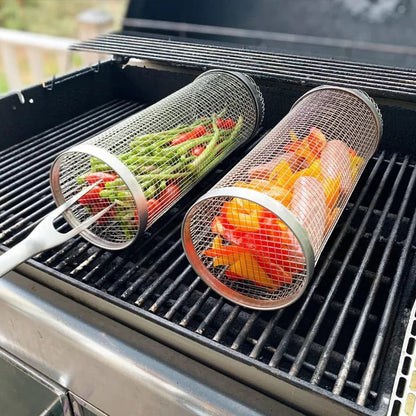 Small Hole Rolling Mesh Grill Basket For Fries And Shrimp