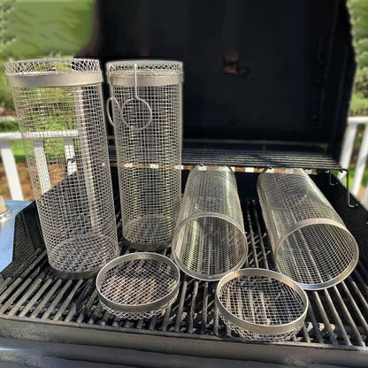 Small Hole Rolling Mesh Grill Basket For Fries And Shrimp