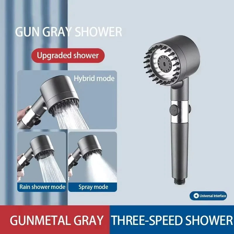 Shower Head with Massage Brush – 3 Modes High Pressure Filter