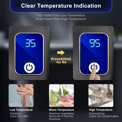 Electric Tankless Water Heater with LED Temperature Display and Instant Heating