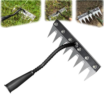 Carbon Steel Weeding Rake with Interchangeable Tine Options and Soft Grip Handle